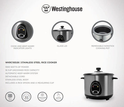 Westinghouse 220 volts rice cooker 16 cup 2.8 liter steamer with Stainless Steel housing, non stick WKRC10D28 - 220 - Electronics