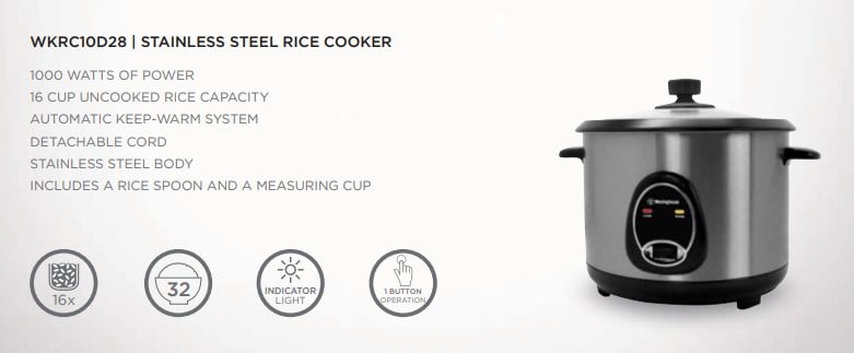 Westinghouse 220 volts rice cooker 16 cup 2.8 liter steamer with Stainless Steel housing, non stick WKRC10D28 - 220 - Electronics