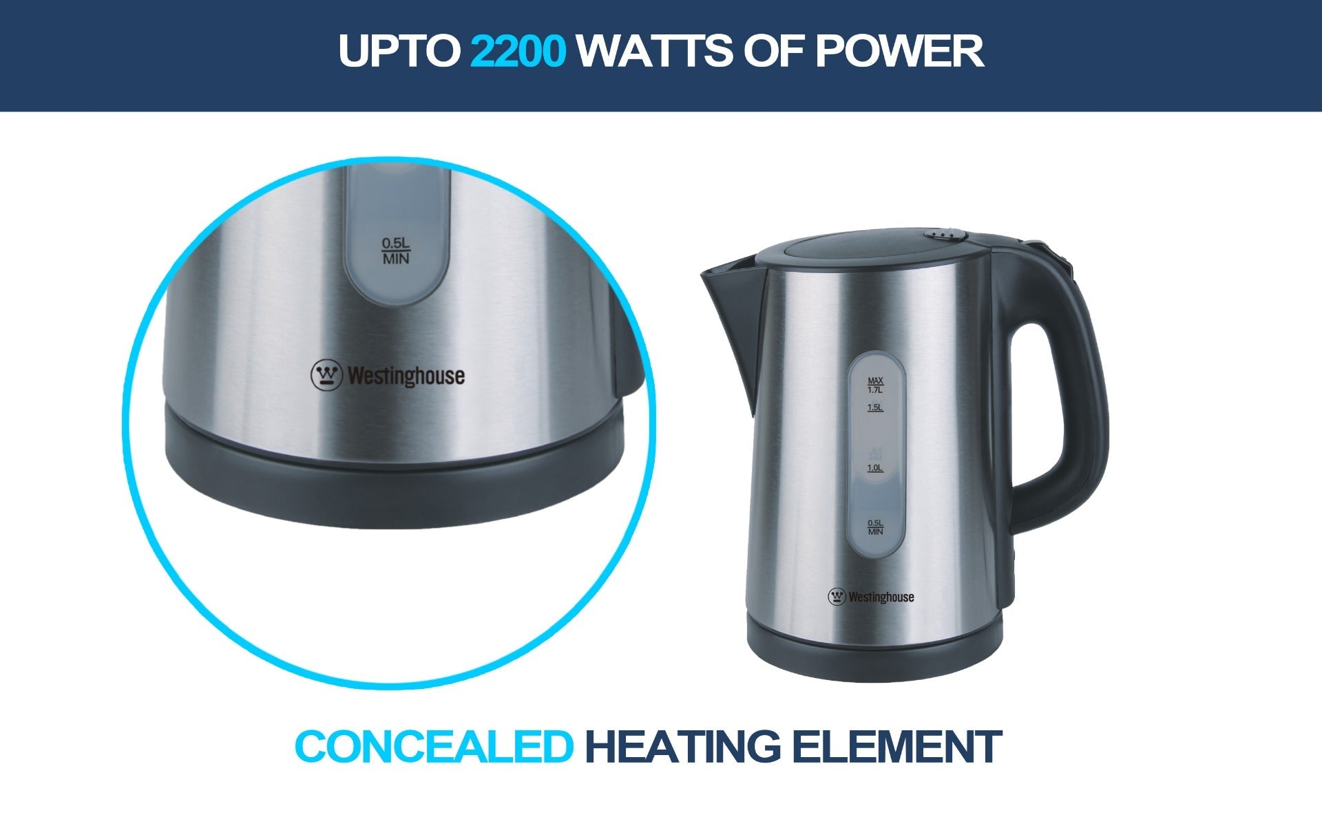 Westinghouse Brushed Stainless Cordless Jug Kettle 220 V 1.7Litre WKWK0805 / 17802 Auto Shut Off - 220 - Electronics