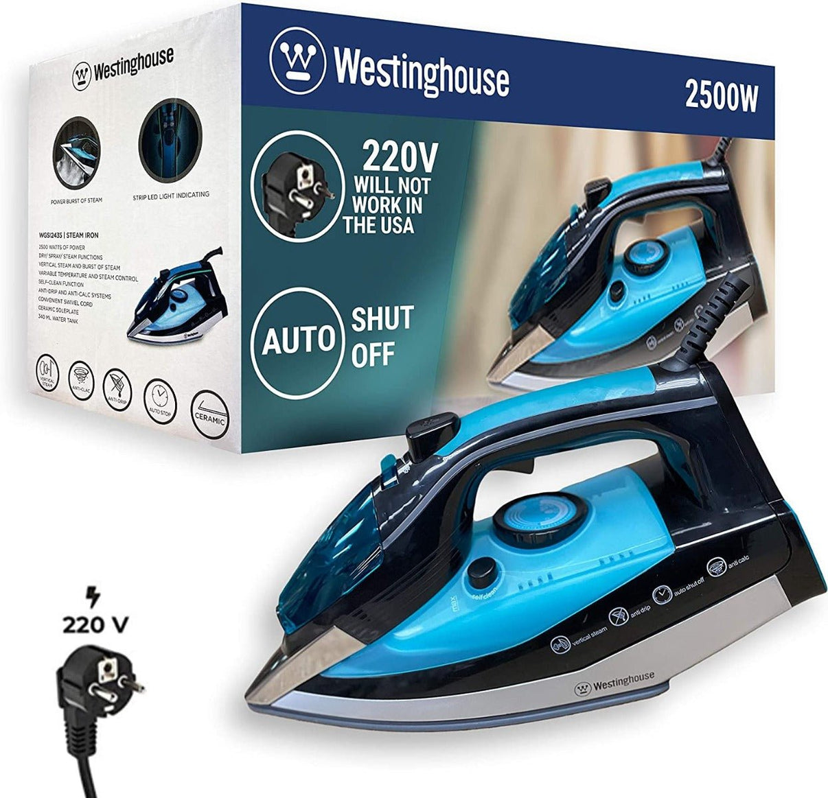Westinghouse WGSI2435 220v iron auto shut off 220 volts 240 Volt 50 / 60 hz - 220 - Electronics