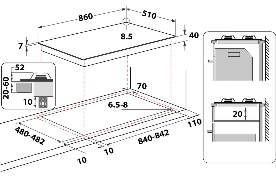 Whirlpool GMWL958IXL 90 CM gas cooktop hob stovetop 220v 240 volts 50 hz lp gas lpg or natural gas connection - 220 - Electronics