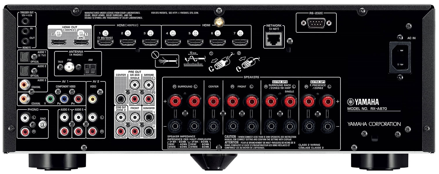 Yamaha Aventage RX-A870 Receiver & Amplifier for 110 - 240 Volts