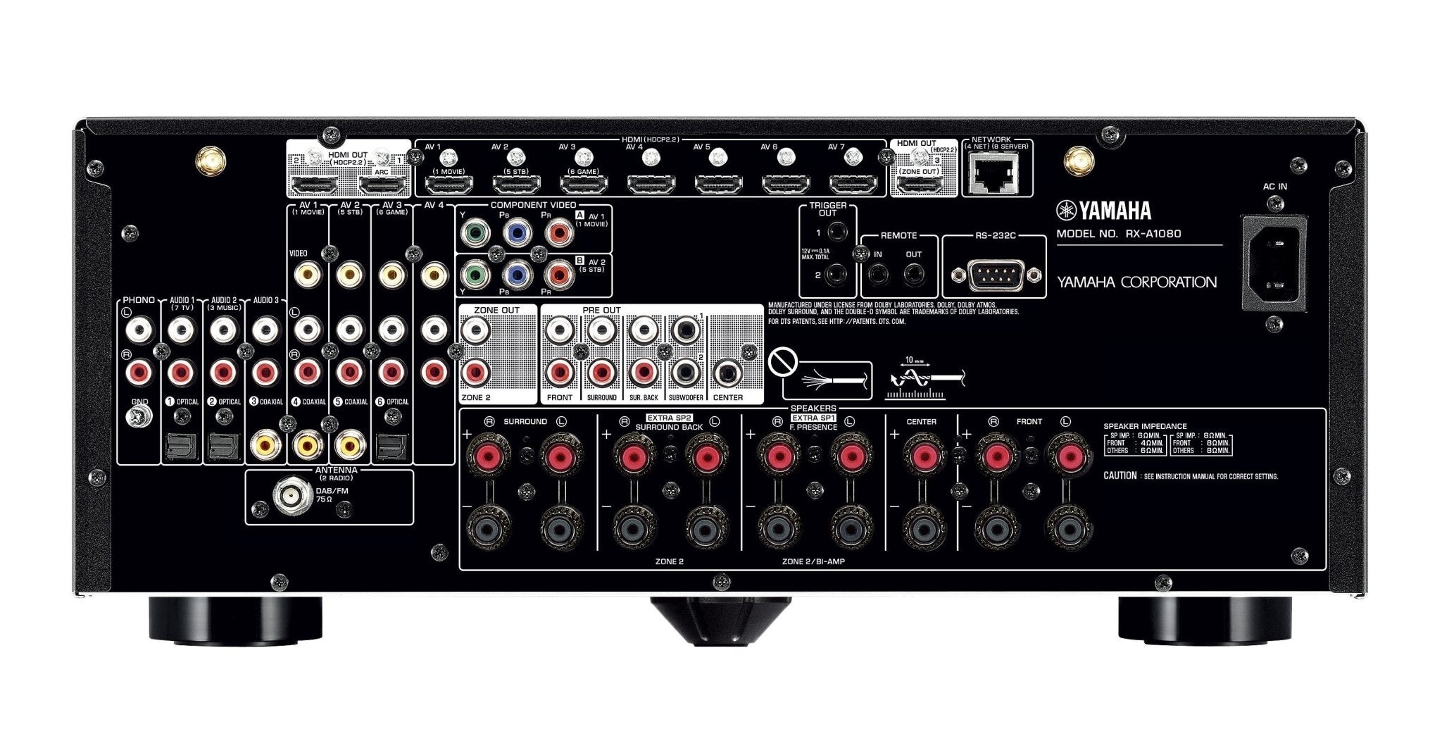 Yamaha RX - A1080 110 / 220v Receiver amplifier 7.2 Channel Dual Zone Aventage 110 - 220 - 240 Volts 50 / 60 Hz - 220 - Electronics