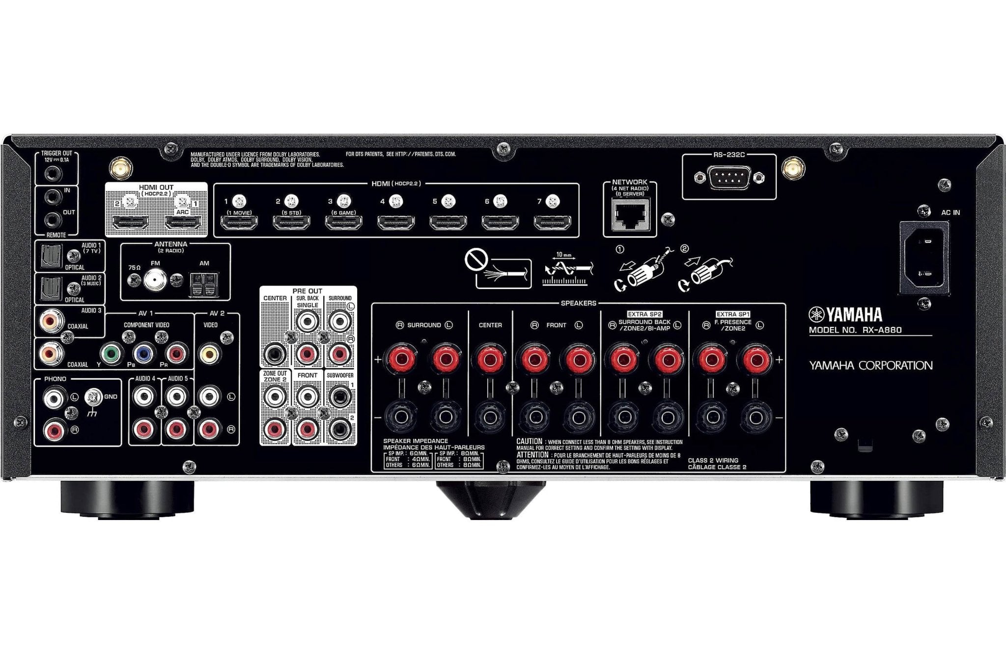 Yamaha RX - A880 Audio Video Receiver for 110 - 220 - 240 Volts 50 - 60 Hz - 220 - Electronics