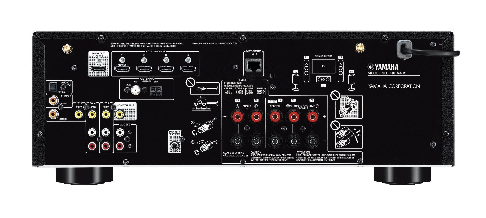Yamaha RX - V485 110 / 220v Receiver amplifier, 5.1 Channel AV Receiver 110 - 220 - 240 Volts 50 / 60 Hz - 220 - Electronics