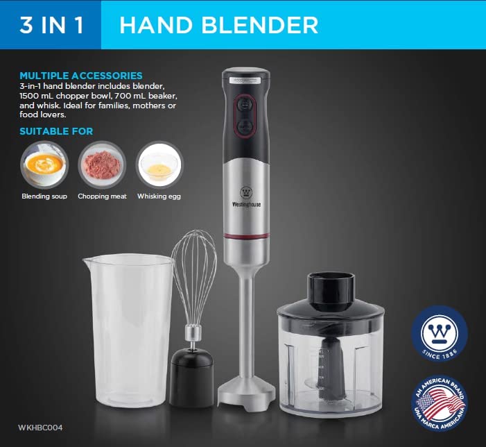 Westinghouse 220 Volt Hand Blender 1000W 3 in 1 Hand Blender for Blend Chop Whisk 220v 240 volts WKHBC004