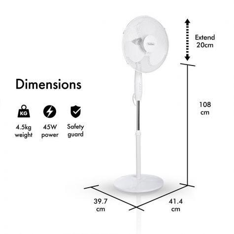 Oscillating 3 Speed Settings VonHaus 16” Pedestal Fan Floor Fan/Extendable 