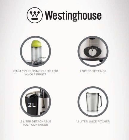 Westinghouse 220 volts Juice Extractor juicer for fruit & Vegetables 2 Liter 800 watts 2 speed  220v 240 volts WKJE306L-PM