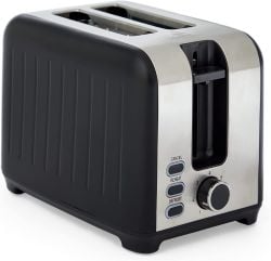 Vonshef 220 volts toaster 2 slice Wide Slot, 7 Browning Controls, Reheat & Defrost, Anti-Jam Function, Crumb Tray and Cord Storage - Black & Silver 220v 240 volts 
