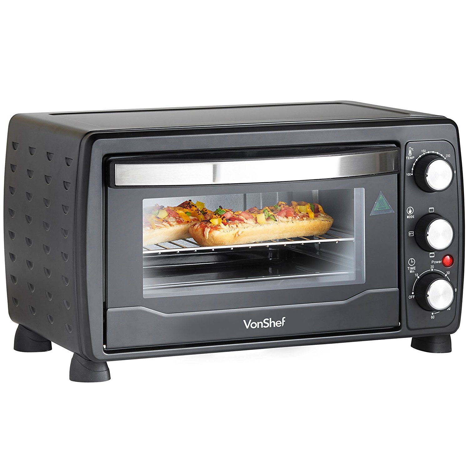 VonShef 19L Black Mini Oven /& Grill 1400W with Baking Tray /& Wire Rack