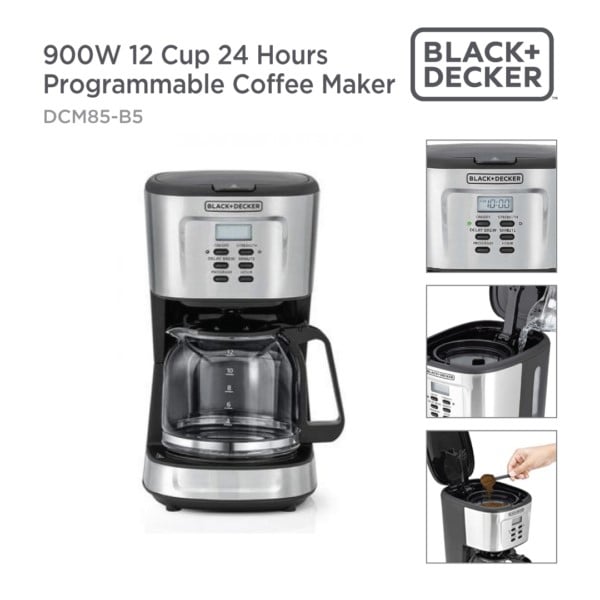 Black & Decker DCM85-B5 900W Programmable Coffee Maker with LCD Display,  900 W - 220-240 Volt 50 Hz - World Import