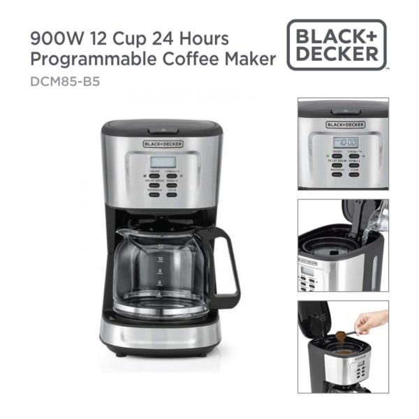 BLACK+DECKER 12-Cup Programmable Black Coffee Maker with Built-In